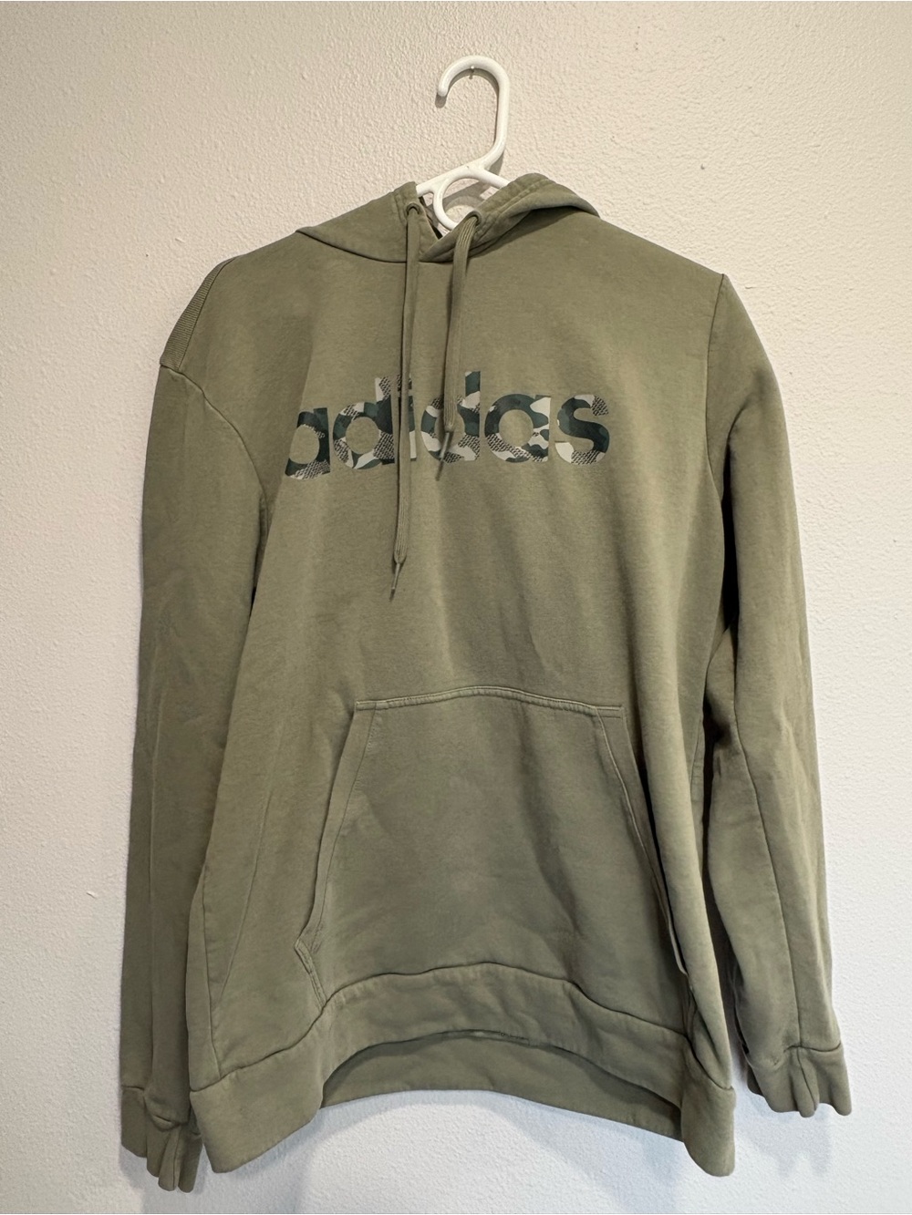 adidas Men's Olive Green Crewneck Hoodie with Camo Logo